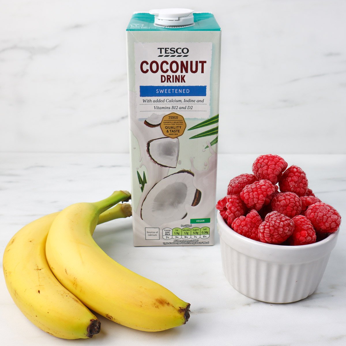 Ingrédients du smoothie framboise-banane