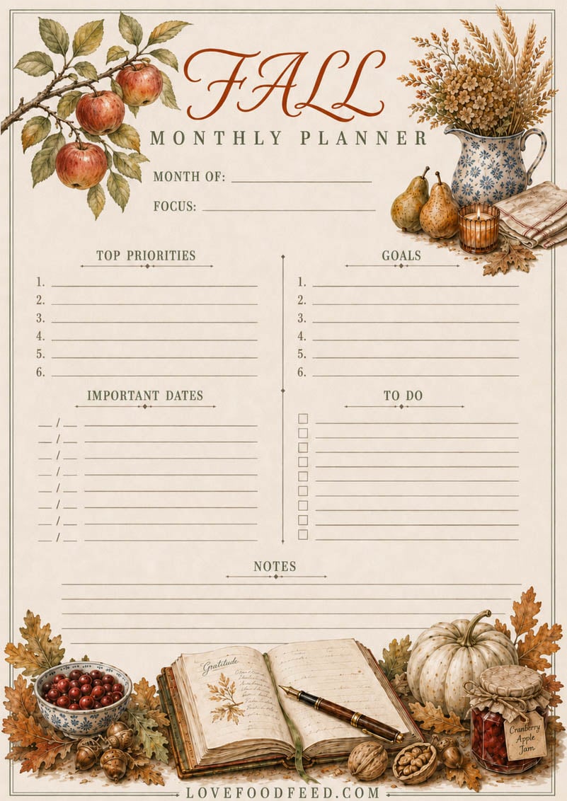Fall Monthly Planner Fall Monthly Planner printable page for organizing plans throughout the month