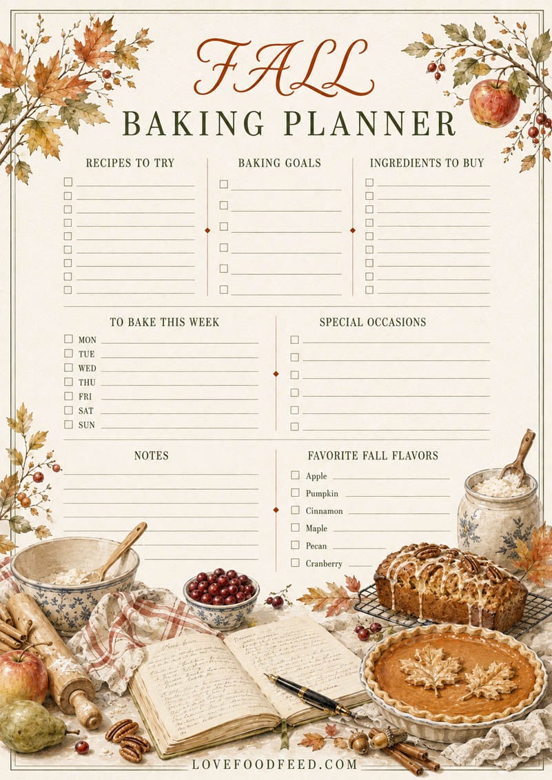 Fall Baking Planner Fall Baking Planner printable page for organizing autumn baking ideas and plans