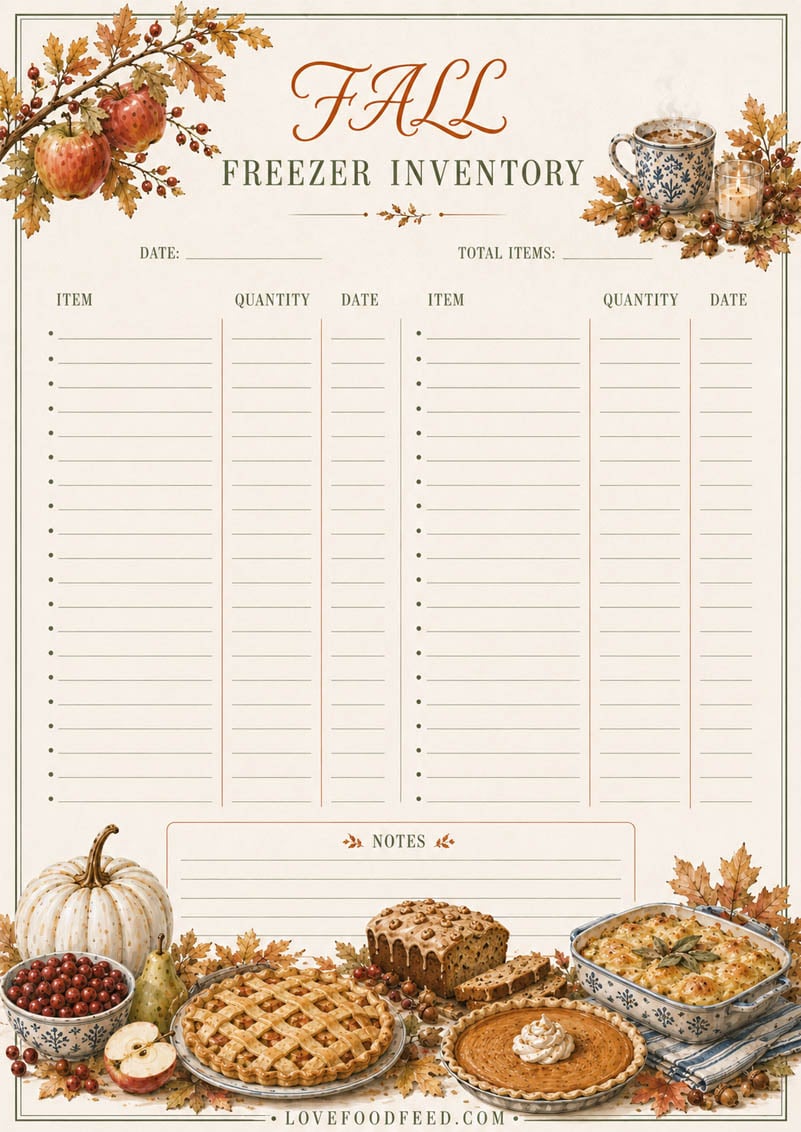 Fall Freezer Inventory Fall Freezer Inventory printable page for tracking food stored in the freezer