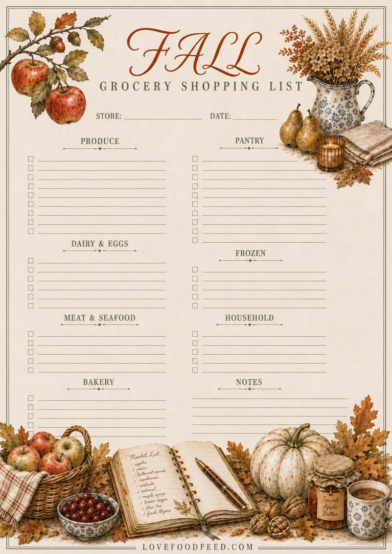 Fall Grocery Shopping List Fall Grocery Shopping List printable page for planning weekly food shopping