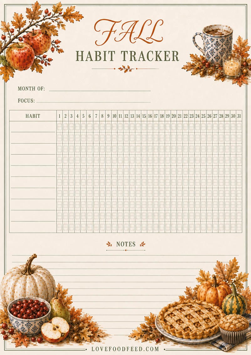 Fall Habit Tracker Fall Habit Tracker printable page for recording daily or seasonal habits