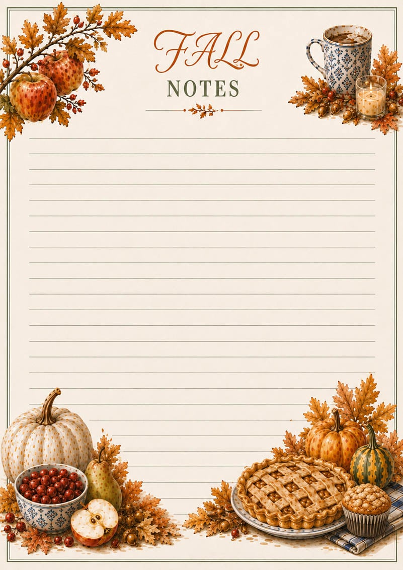 Fall Notes Fall Notes printable page with space for seasonal notes and ideas