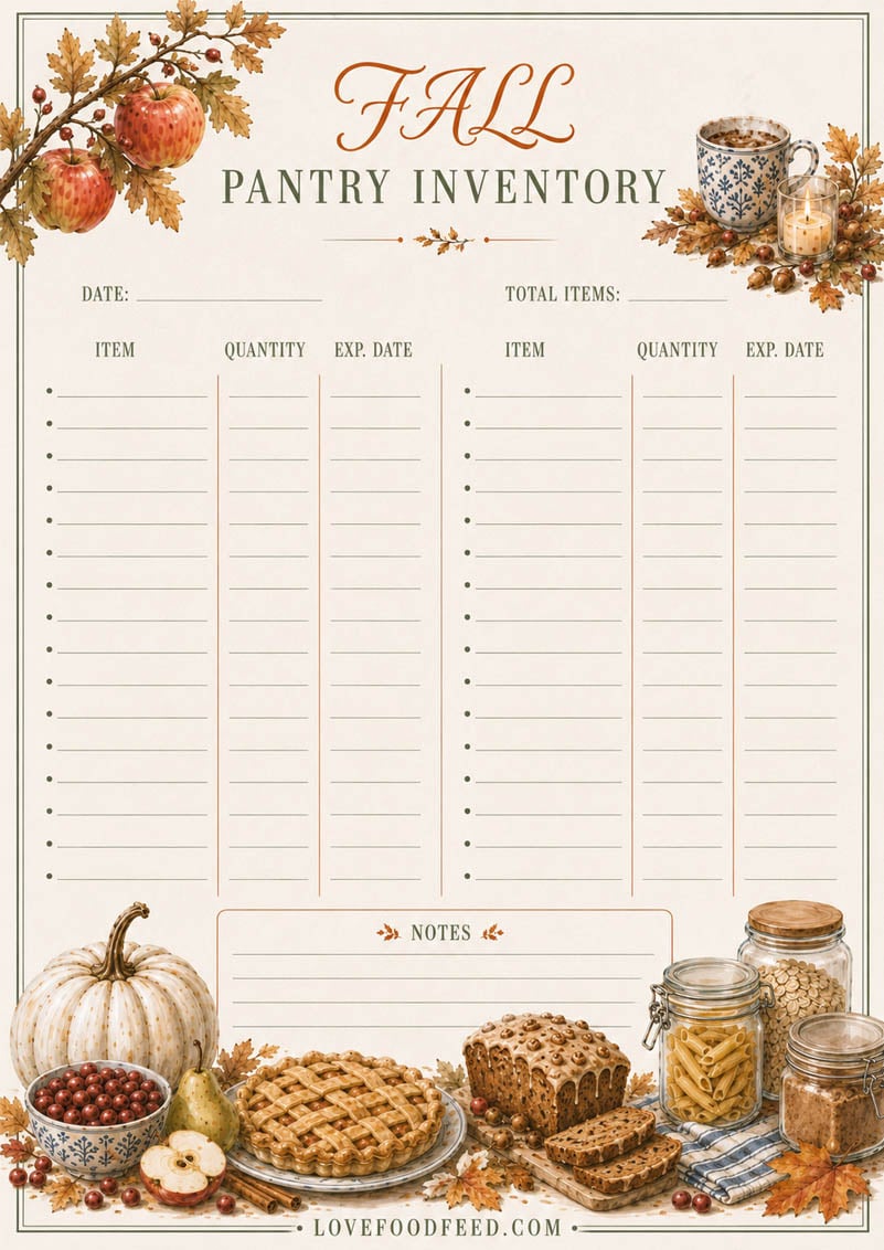 Fall Pantry Inventory Fall Pantry Inventory printable page for tracking pantry food and ingredients