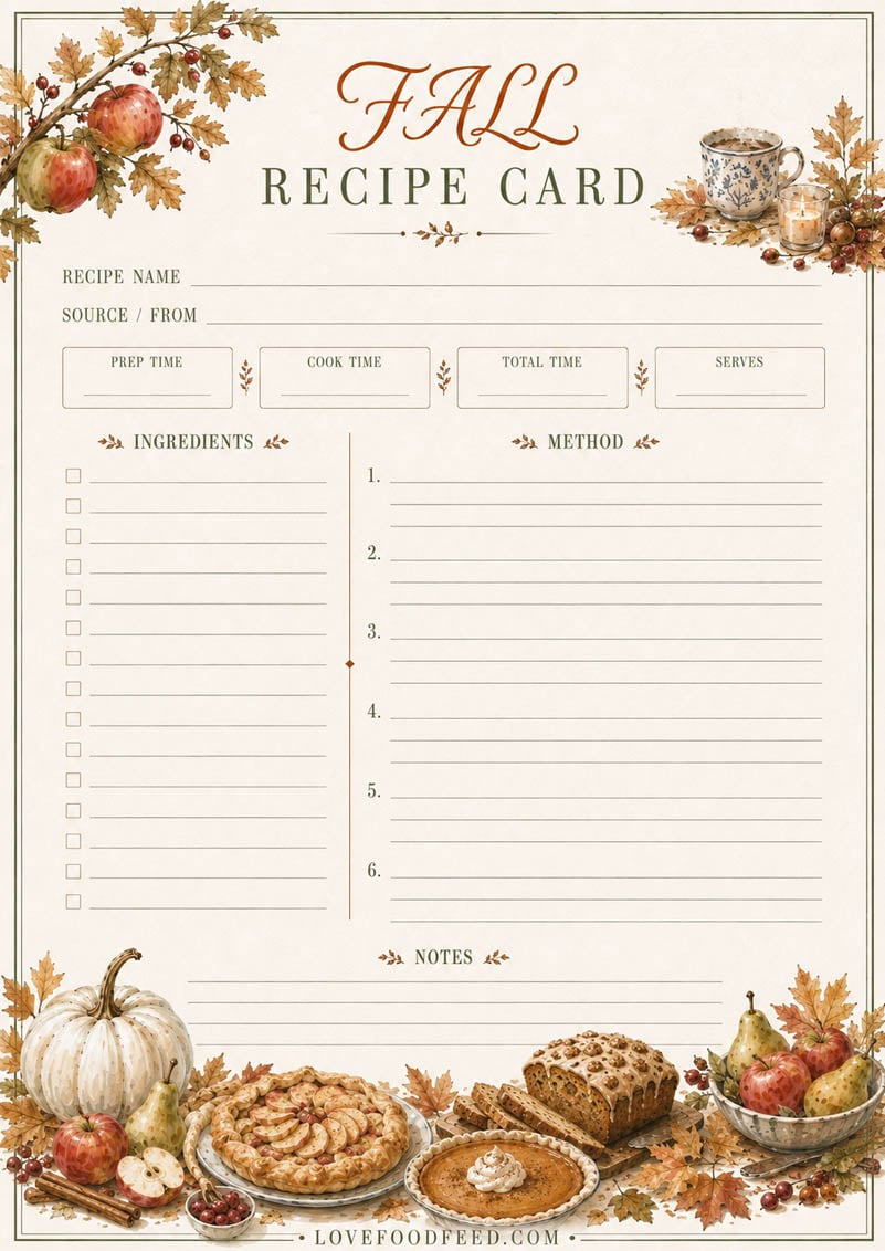 Fall Recipe Card Fall Recipe Card printable page for writing and saving a favorite recipe