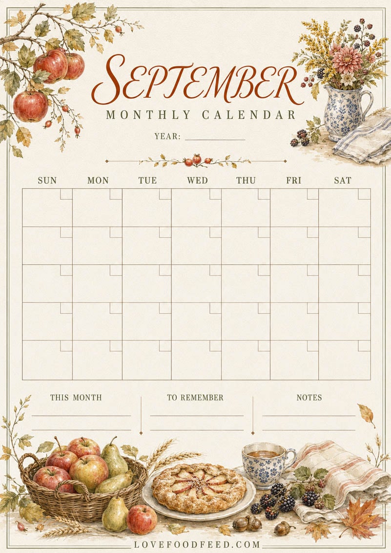 Blank September Calendar Blank September calendar printable with an undated monthly layout