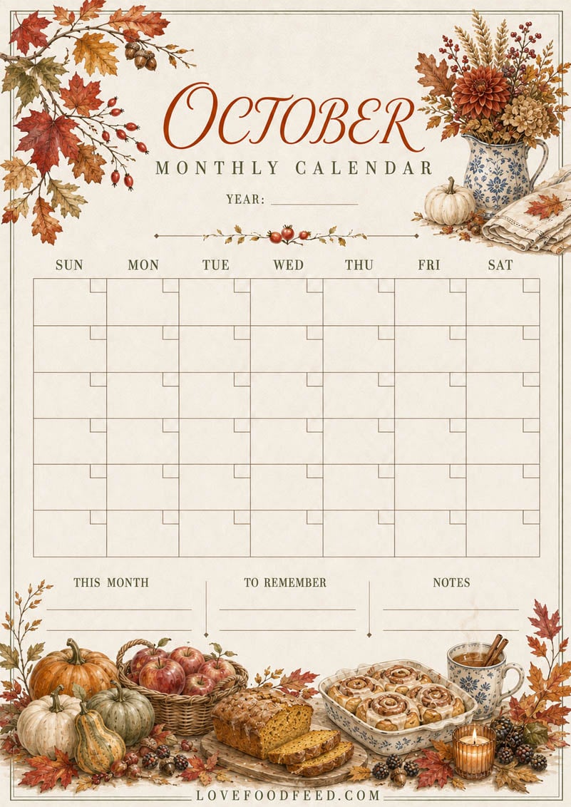 Blank October Calendar Blank October calendar printable with an undated monthly layout