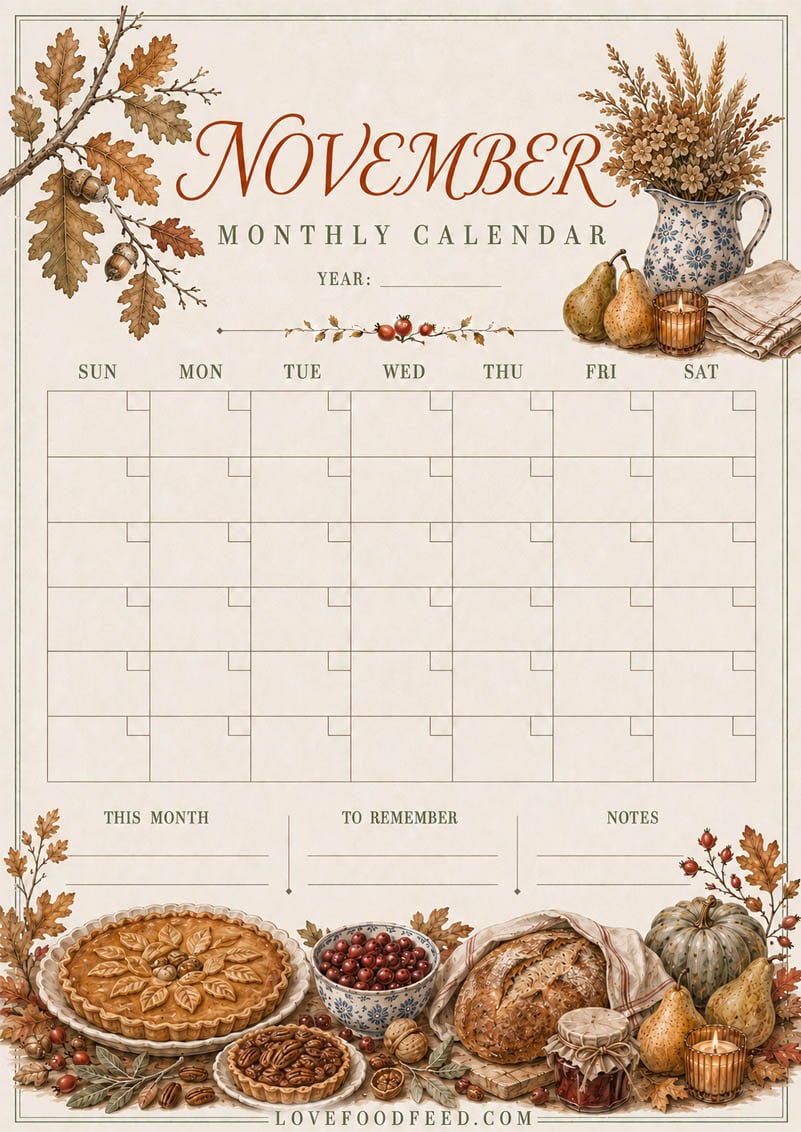 Blank November Calendar Blank November calendar printable with an undated monthly layout